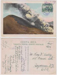 COSTA RICA 1930 Sc 150 ON PPC IRAZU VOLCANO IN ERUPTION SAN JOSE TO SYRACUSE, NY 