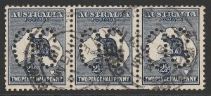 AUSTRALIA 1913 Kangaroo 2½d large OS strip 1st wmk. ACSC 9Aba cat $900+. Scarce.