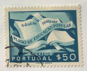 Portugal 1954 Scott 794 used - 50c, Open textbook, National Literacy Campaign