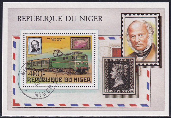 Niger 1979 Sc 478 Electric Train Sir Rowland Hill Penny Black Stamp SS CTO NH