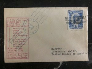 1934 Niuafoo Toga Tonga Tin Can Canoe Mail Cover SS City Los Angeles To USA