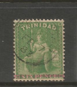 TRINIDAD  1883  1d on 6d  GREEN OVPT VARIETY MISSING 1d  FU  SG 104