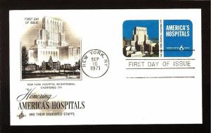 FIRST DAY COVER #UX60 America's Hospitals 6c POST CARD ARTCRAFT FDC U/A 1971