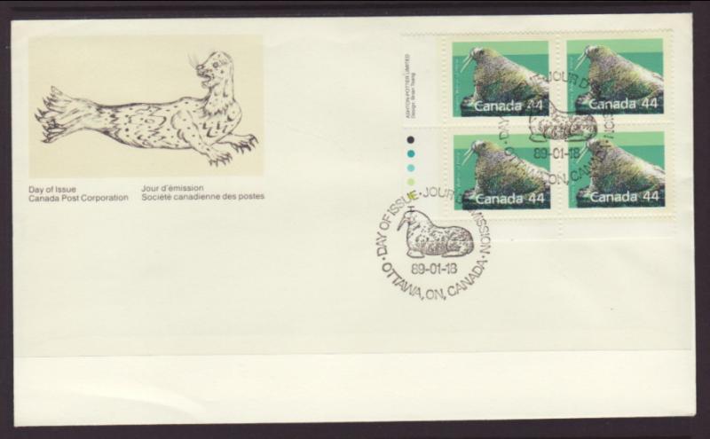 Canada 1171 Walrus Plate Block Canada Post U/A FDC