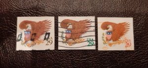 US Scott # 2595-2597; Three used Eagle Imperfs. , 1992; VF centering