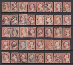 US #11/11A Group of 40 stamps -   3c Washington  (USED) cv$600.00