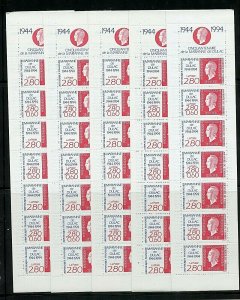 France #2409a X (5) (MO906) Comp 1994 Stamp Day Booklets, MNH, VF, CV$125.00