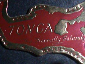 ​TONGA 1964 SC#C-9 GOLD REPLICA MAP SHAPE-CARMINE-3 SH 6 P-STAMP-MNH VERY FINE