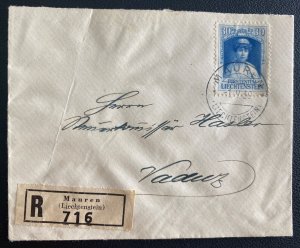 1930 Mauren Liechtenstein Registered Cover To Vaduz Sc#92 CV$17.5