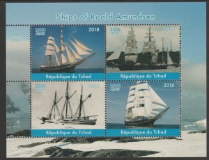 CHAD - 2018 - Roald Amundsen Ships-Perf 4v Sheet-Mint Never Hinged-Private Issue