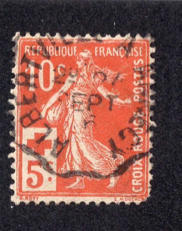 France 1914 10c + 5c red Sower Semi-Postal, Scott B2 used, value = $3.25