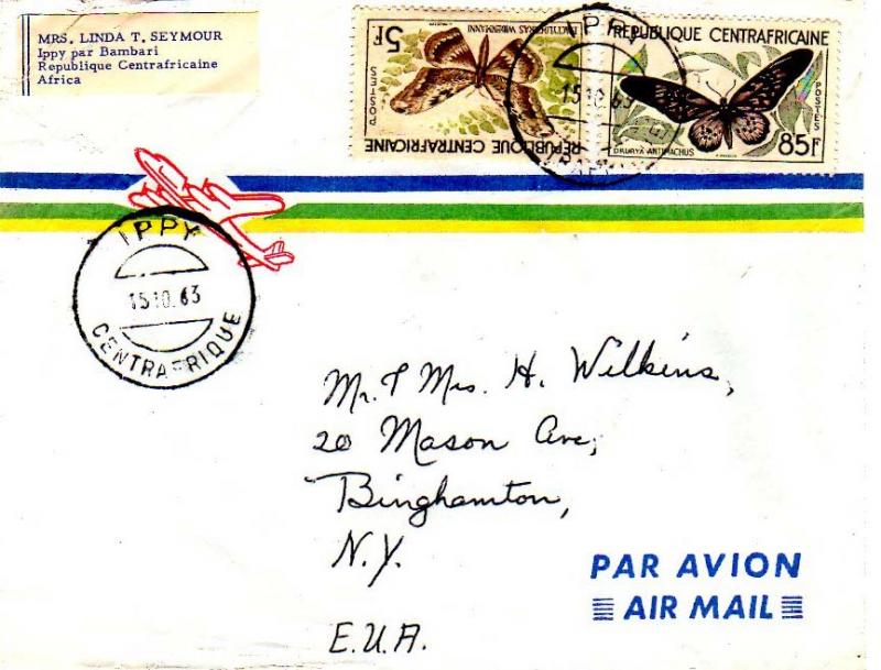 French Equatorial Africa Central African Republic 5F and 85F Butterfly 1963 I...