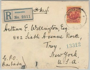 51794 - BARBADOS -  POSTAL HISTORY - REGISTERED COVER to USA 1922