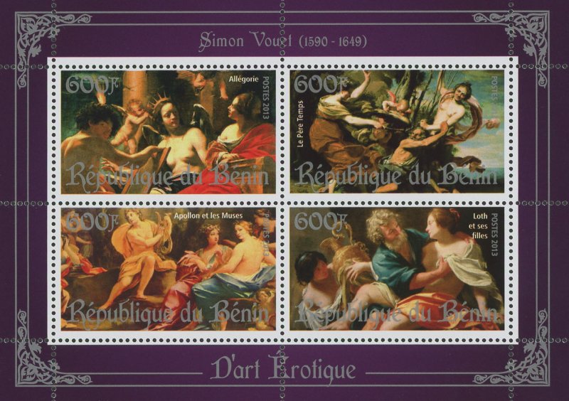 Erotic Art Paintings Simon Vouel Souvenir Sheet of 4 Stamps Mint NH