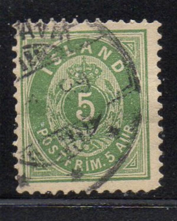 Iceland Sc 24 1896 5 aur green perf 13 stamp used