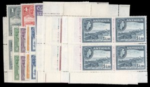 Antigua #107-121 Cat$311.80, 1953-56 QEII, complete set in blocks of four, ne...