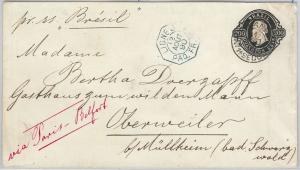 BRAZIL - POSTAL HISTORY: STATIONERY COVER to SWITZERLAND - FRENCH PAQUEBOT 1890