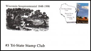 US Wisconsin Sesquicentennial Tri-State Stamp Club 1998 Cover