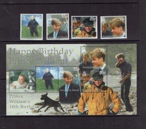 Ascension Island: 2000 18th Birthday Prince William, MNH set + m/s