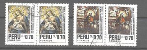 PERU 1991 CHRISTMAS RELIGION CHARITY SET OF 2 VALUES IN PAIRS USED VF