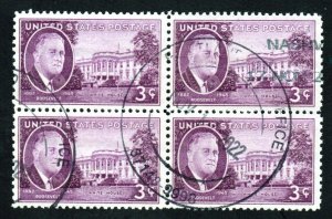 SC# 932 - (3c) - FDR & White House, Used Block of 4