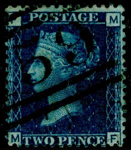 SG47, 2d dp blue plate 13, FINE USED. Cat £30. MF