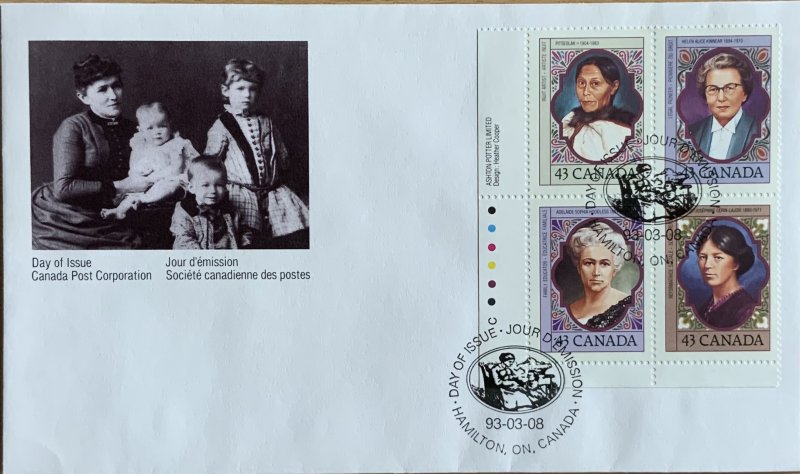 CANADA FDC 1993 PROMINENT CANADIAN WOMEN SG1529/1532  STAMPS ARE CAT £6