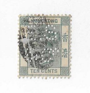 Hong Kong Sc #43a  10c blue green  E.S. & Co  perfin used VF