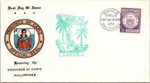 Philippines FDC 1959 - Province of Capiz - 25c Stamp - Single - F43376