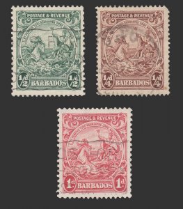 BARBADOS STAMP 1921. SCOTT # 165 - 166A - 167A. USED.