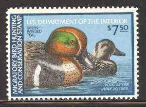 United States Scott RW46 MNHOG - 1979 $7.50 Green Winged Teal - CV $16.00