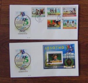 Lesotho 7 x FDC 1981 Xmas 1982 Scouts World Cup sets and Miniature sheets FDC 