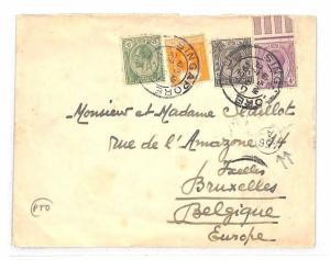 BH158 1927 SINGAPORE MARITIME Surface Mail Franking BELGIUM Brussels Cover 