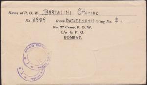 INDIA 1942 P.O.W. lettersheet to Italy ex Camp 27 Passed Censor.............6474