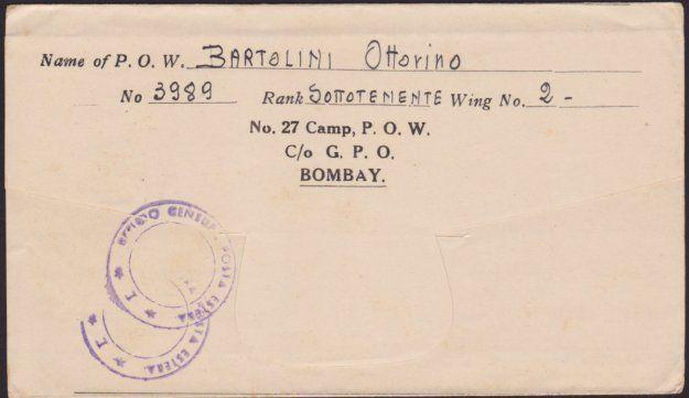 INDIA 1942 P.O.W. lettersheet to Italy ex Camp 27 Passed Censor.............6474