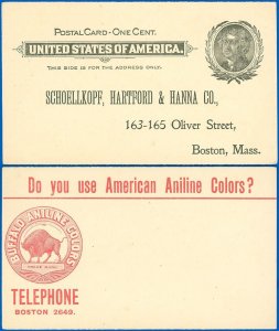 US 1897 #UX14 Postal Card, Unused, Illustrated Advert BUFFALO ANILINE TELEPHONE!