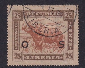 Liberia  #O148  used 1923  overprint 25c buffalo