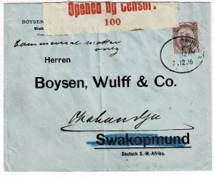 South West Africa 1916 Windhoek altered railroad cancel on cover to Swakopmund