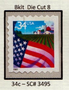 SC# 3495 - (34c) - Flag Over Farm - ATM  die cut 8, Used Single