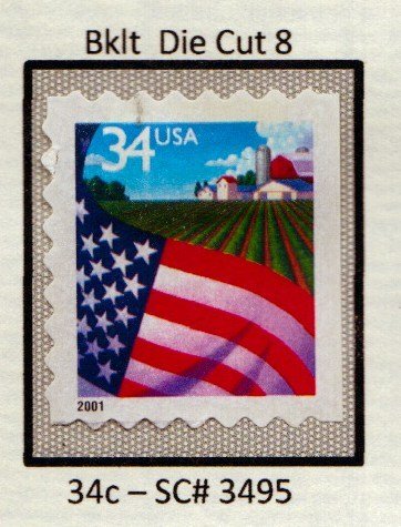 SC# 3495 - (34c) - Flag Over Farm - ATM  die cut 8, Used Single