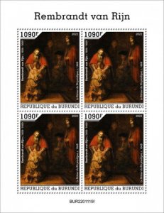 Burundi - 2022 Dutch Artist Rembrandt van Rijn - 4 Stamp Sheet - BUR2201115f