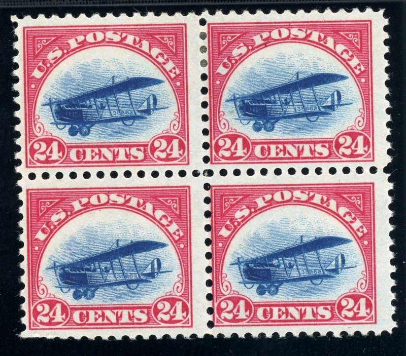 USAstamps Unused FVF US 1918 Airmail Jenny Block of 4 Scott C3 OG MHR, MNH 