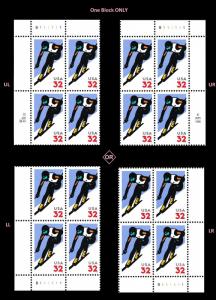 US 3180 Alpine Skiing 32c plate block MNH 1998