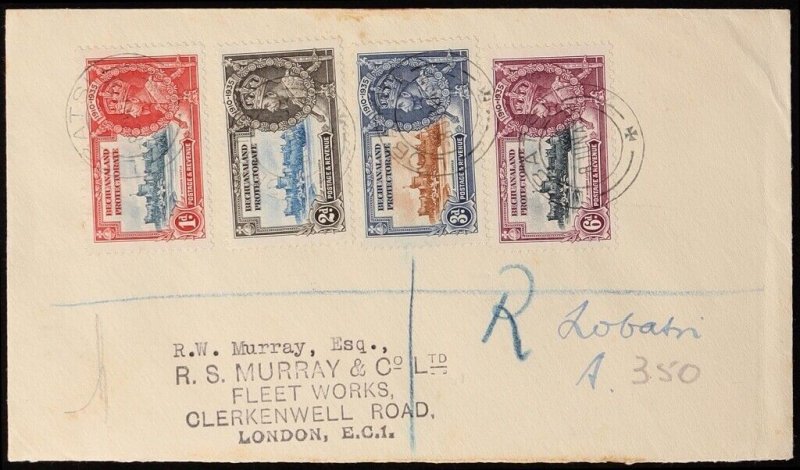 BECHUANALAND 1935 Registered cover franked KGV Silver Jubilee set. To London.