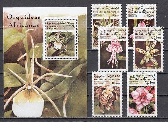 Sahara, 1999 issue. Orchids set & s/sheet. Canceled, C.T.O.  