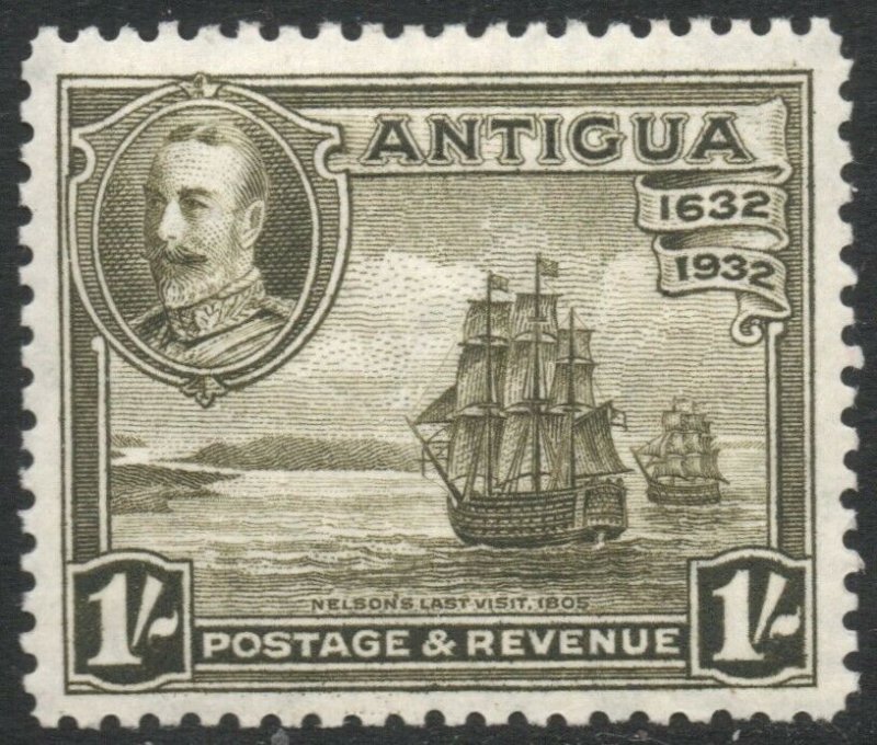 ANTIGUA-1932 Tercentenary 1/- Olive-Green Sg 88 MOUNTED MINT V38017