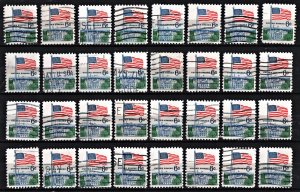 SC#1338 6¢ Flag & White House Singles (1968) Used Lot of Thirty Two Stamps