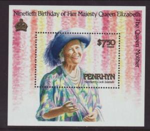 Penrhyn 385 Queen Mother Souvenir Sheet MNH VF