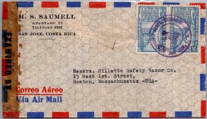 COSTA RICA POSTAL HISTORY WWII AIRMAIL CENSORED COVER ADDR USA CANC YRS'1940-45