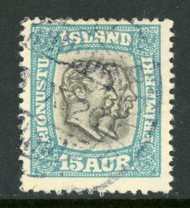 Iceland 1918 Official Two Kings 15a Blue Perf 14x14½ Scott O39 VFU D581